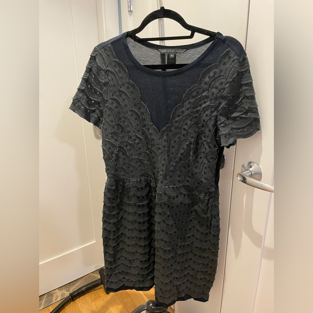 Vintage Y2K Marc By Marc Jacobs Navy cotton dress with grey ruffles size M